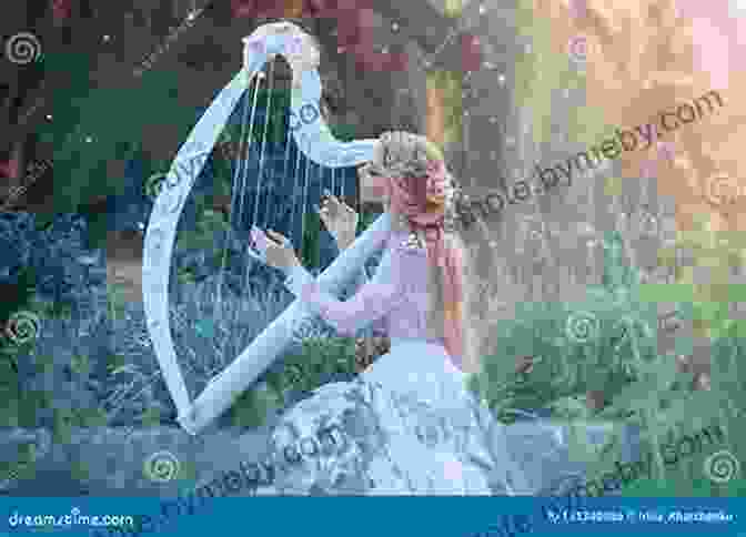 A Young Girl With Long Flowing Hair Plays The Harp In A Forest. The Littlest Harpist (English Version)